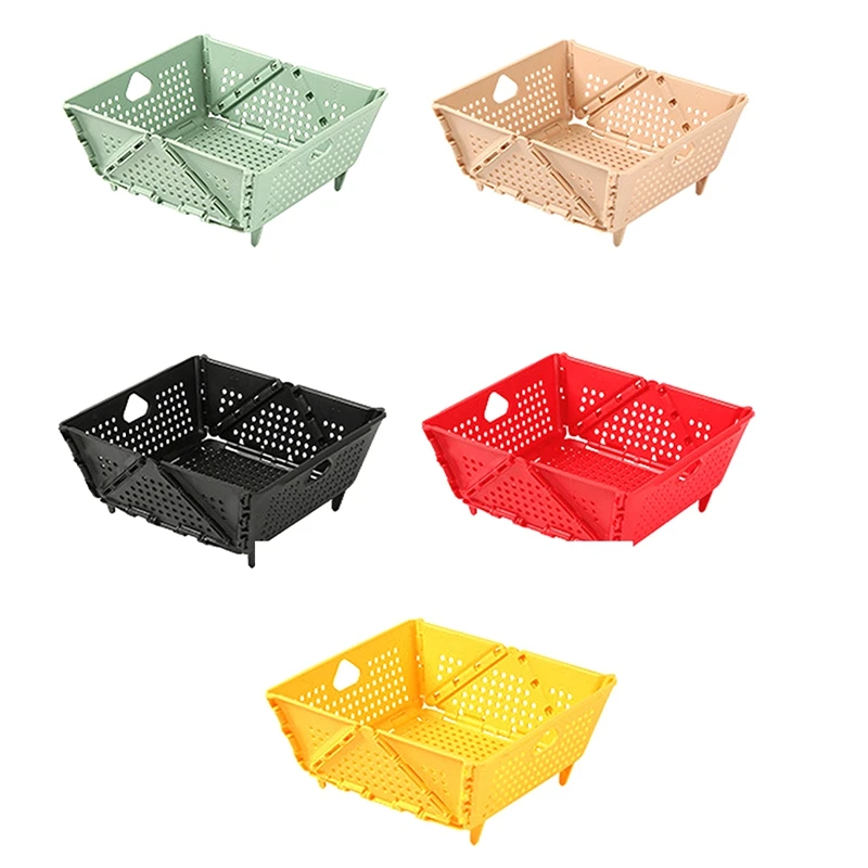 Plastic Collapsible Colander - Foldable Drain Basket With Resting Feet - Kitchen Food Strainer - Space-Saving Easy To Use