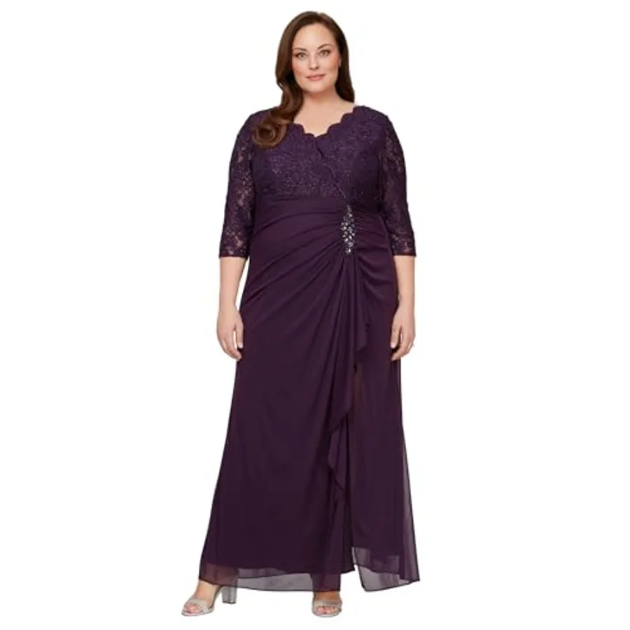 Womens Long Lace Top Mother of The Bride Dress with Empire Waist Plus Size