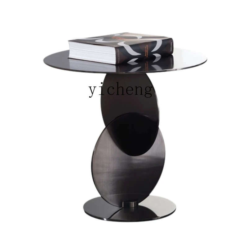 

ZC Small Table Designer High-End Villa Sales Department Living Room Furniture Stainless Steel Brushed Corner Table