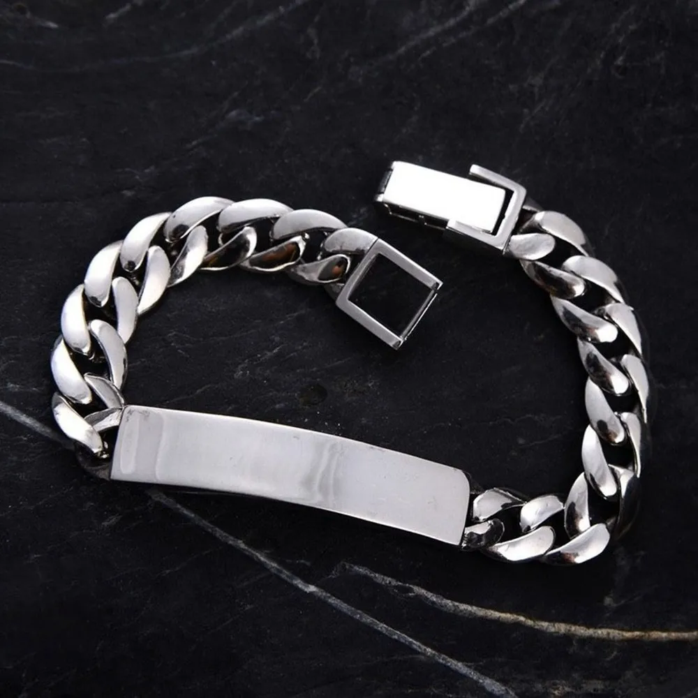 

Real Solid 925 Sterling Silver Chain Men 9mm Smooth Curb Cuban Link ID Bracelet 33.8g/20cm