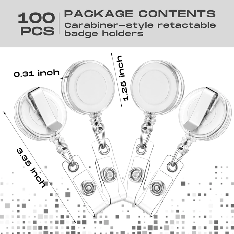 100 PCS Retractable Badge Reel Clips ID Card Holder Reel With Metal Belt Clip For Hanging Cards Key Chains