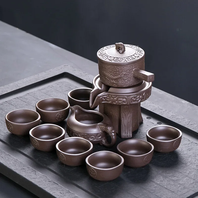 Purple clay stone grinding semi-automatic Tea Set,creative Kung Fu tea Hot sales of teaware.Creative Tea ceremony supplies