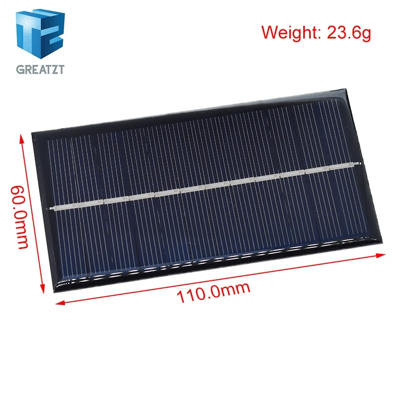 GREATZT 6V 160mA 0.96W Solar Panel 110X60MM Standard Epoxy Polycrystalline Silicon DIY Battery Power Charge Module Mini Solar