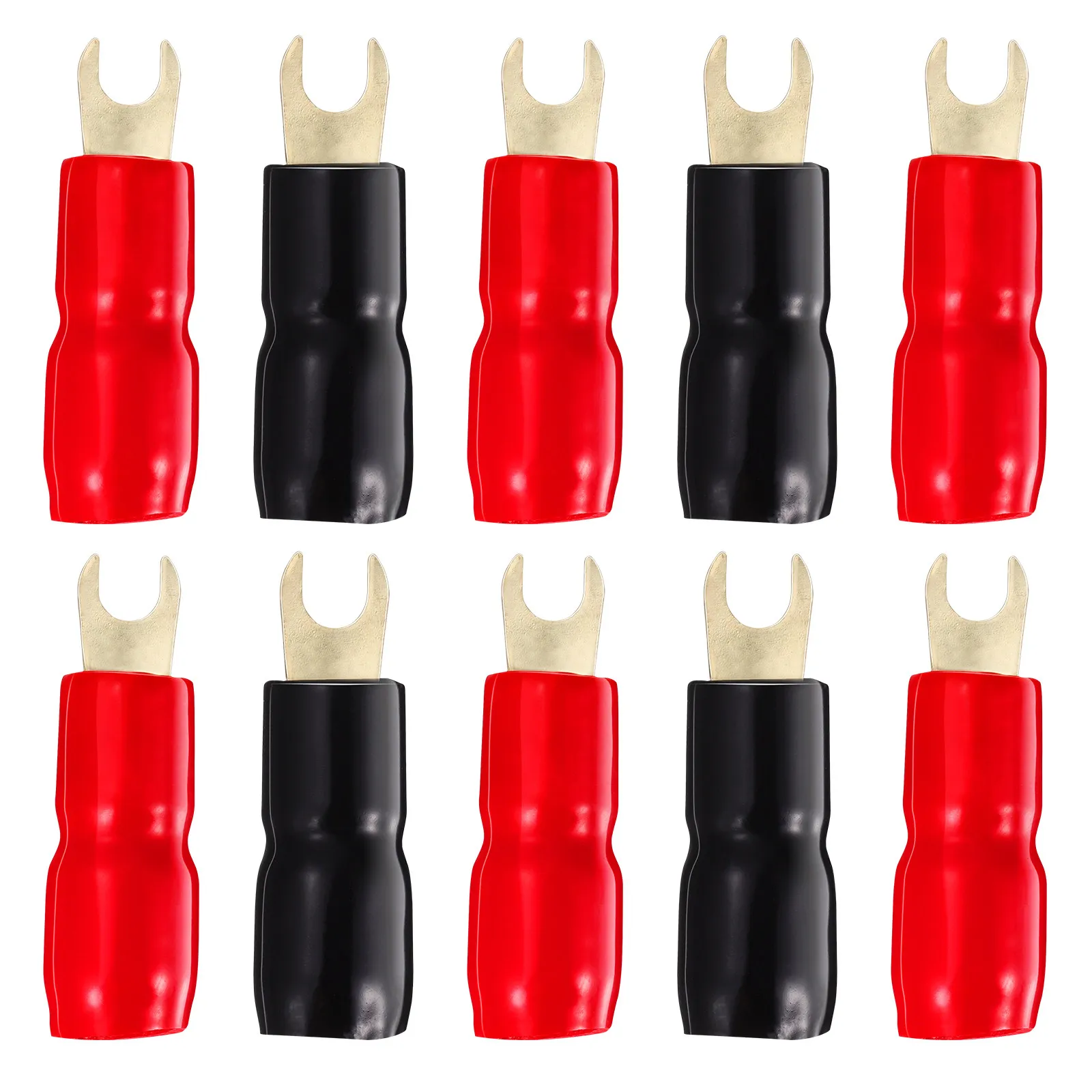 10Pairs Gold Plated Copper 4Ga Crimp Barrier Spades Speaker Wire Connectors Superior Electrical Contact Distortion Free Audio
