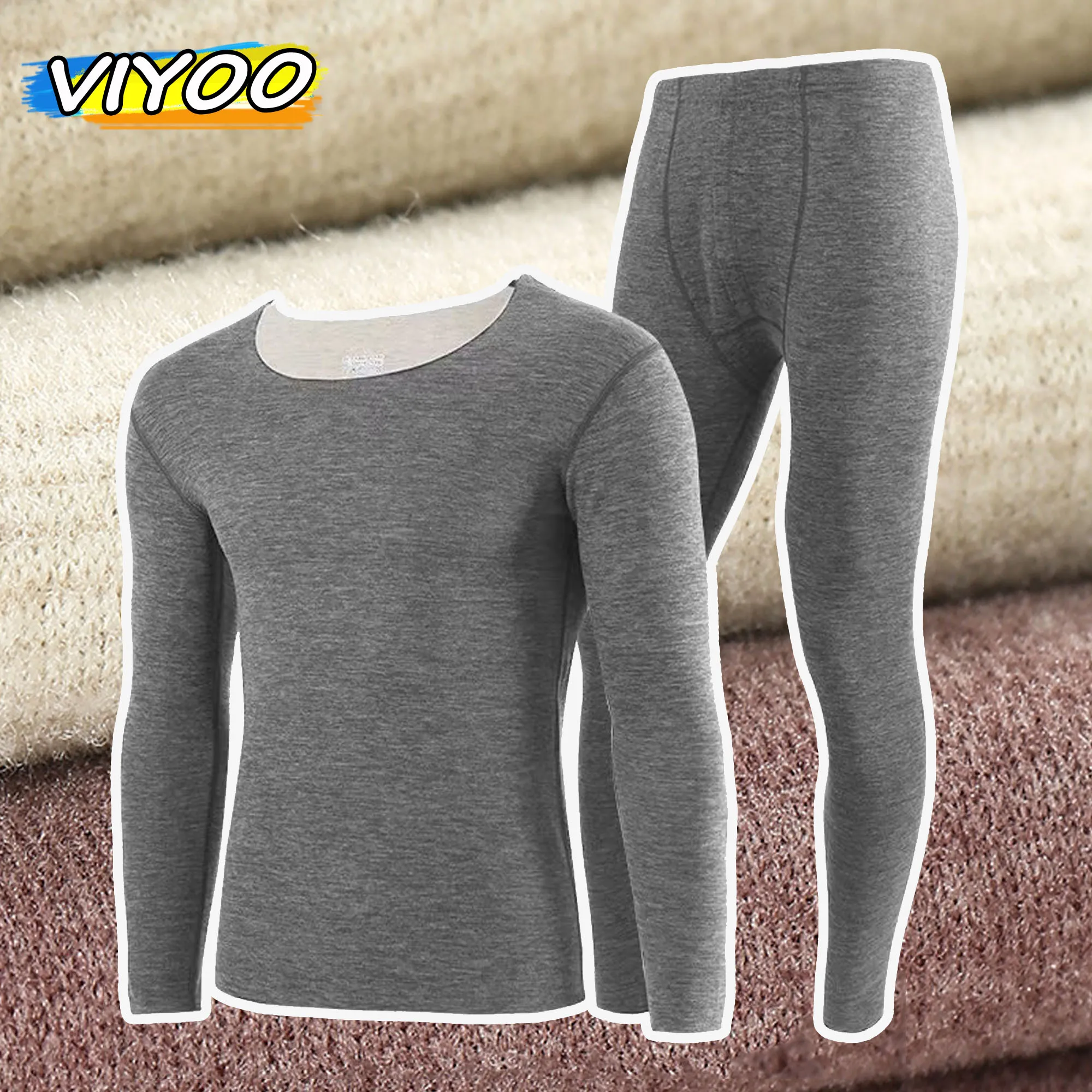 

Tights Men's Winter Clothes Cashmere Thermals Sets Long Sleeve T-Shirts Pant Thermal Suit Outfit Undershirts High Elasticity Men