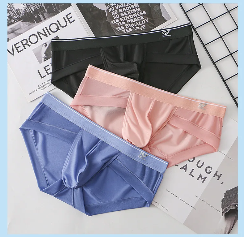 Sexy Men's boxer Ice screen hole cueca large convex breathable quick dry men's boxers solid color underpants men underwear new