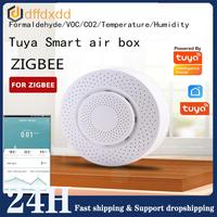 For Zigbee Air Quality Monitor Smart Home Air Box Formaldehyde VOC Co2 PM2.5 Temperature Humidity Detector Sensor APP Control