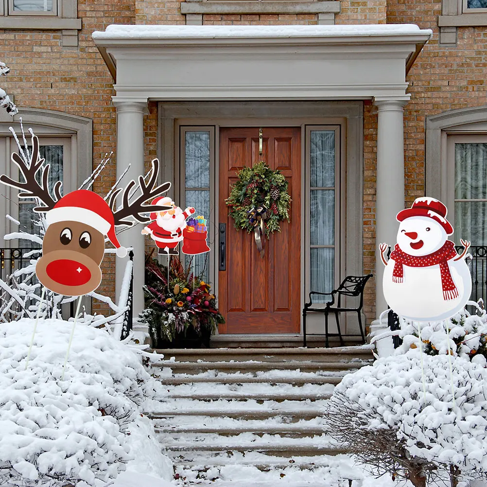 

5Pcs Christmas Yard Signs Sturdy Plastic Xmas Outdoor Decorations Vivid Festival Elements Lawn Garden Stakes Display