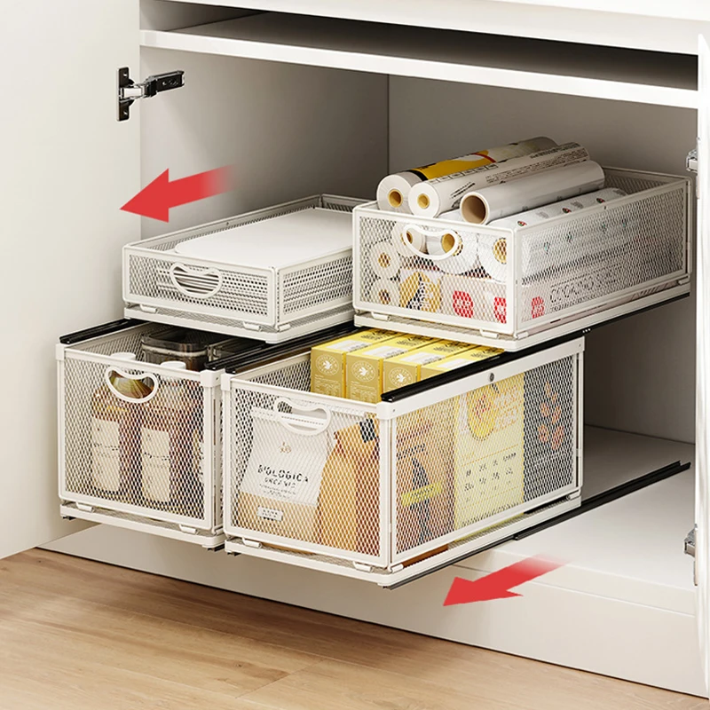 Kitchen Storage Rack with Slide Rails Under Sink Organizer Rack Pull-out Cabinets Organizer Kitchen Drawer Spice Pantry Shelves