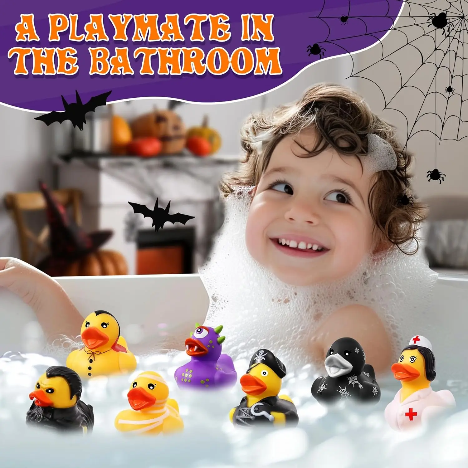 Pato de borracha a granel com sacos Saco de doces Enchimento, Jeep Ducks for Ducking Bath Toy Prêmio de sala de aula Festa de Halloween