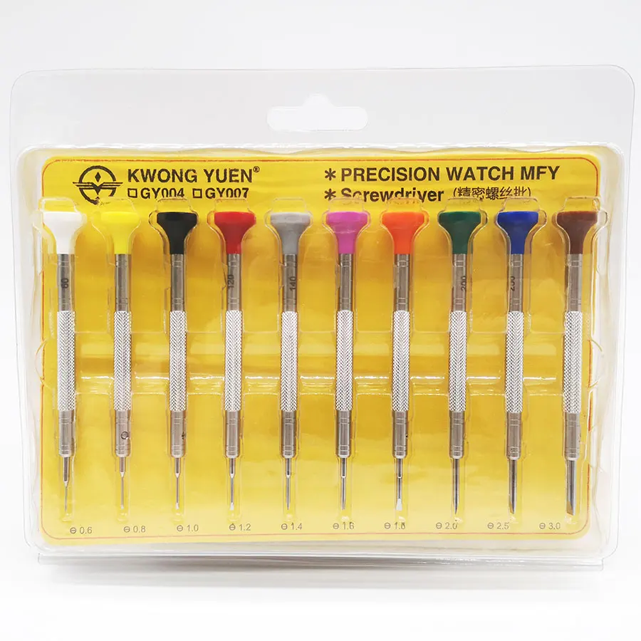 Upgrade10PCS Professional Watch Screwdriver Set KWONG YUEN Micro Precision Repair Kit 0.6-3.0MM for Eyeglass Sunglass Watchmaker