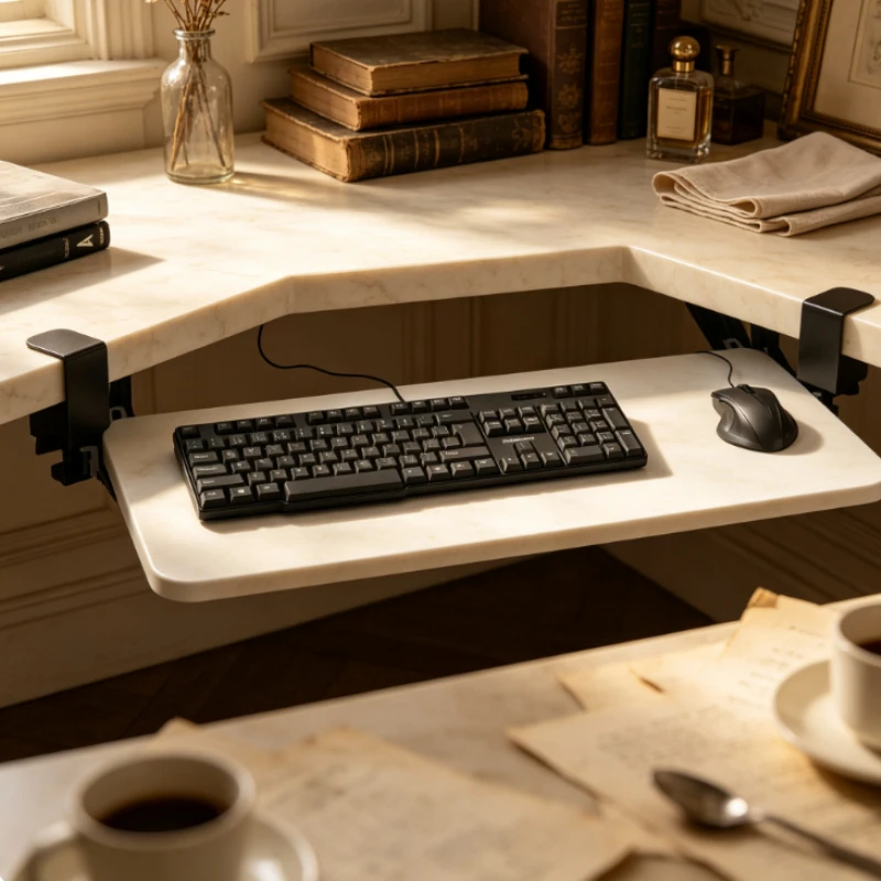 Under Desk Keyboard Tray, Clamp-On Sliding Drawer, Sturdy Adjustable Ergonomic Computer Desktop Organizer for Home & Office