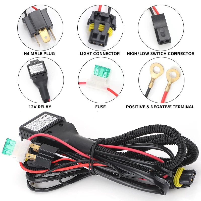 H4 HID LED Wiring Relay Harness For Bi-xenon Lens Bi-led Projector Cables High Low Light Wired 2 Lamps Car Light Accessories DIY