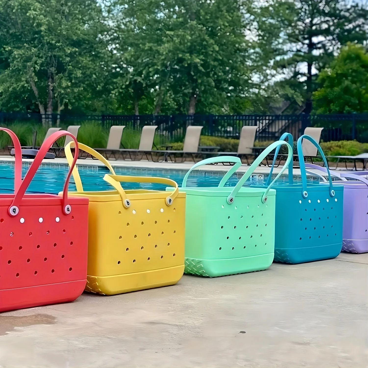 Boggs Beach Bag Waterproof And Washable Handbag EVA Beach Basket Women Picnic Tote Bag Holes Pouch Shopping Shoulder Bag