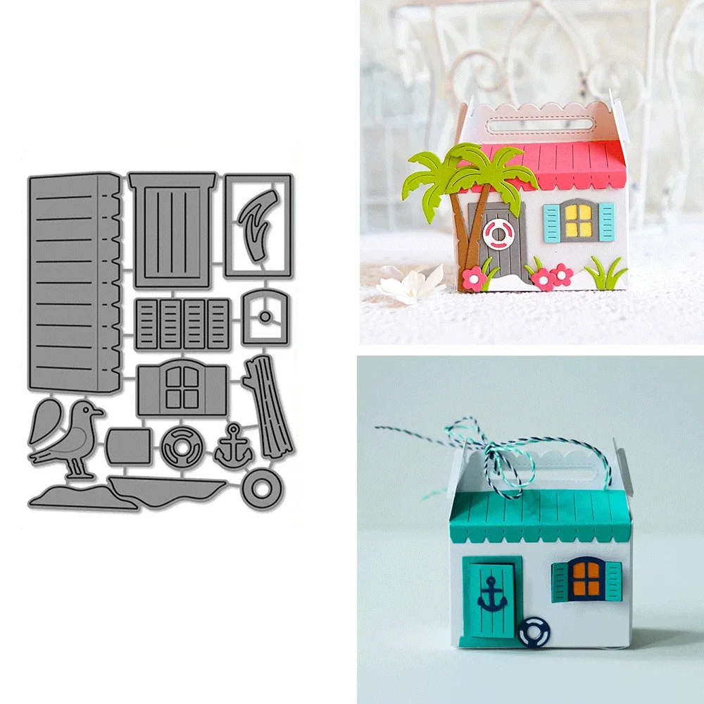 Ausgestanzte Metall-Schneideformen „Scalloped Treat Box Spring House“ für DIY-Kartenherstellung, Scrapbooking und Bastelbedarf