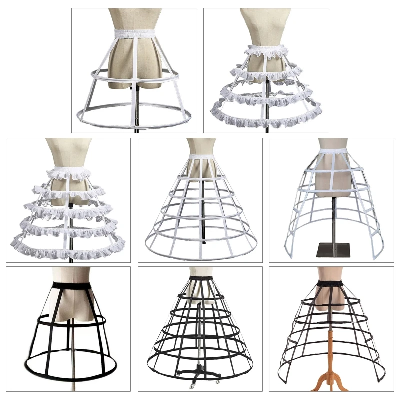 Hoop Skirt Crinoline Petticoat Cage Vintage Party Victorian Costume Underskirt 2/3/4/5 Hoops Elastic Waist for Women