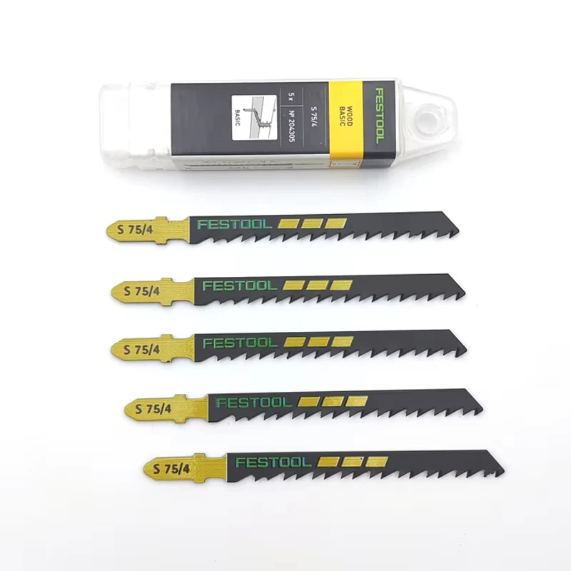 

Festool 204305 Jigsaw Blade S 75/4/5 - 5-Pack HSS T-Shank for Fast, Clean Wood Cuts & Curves
