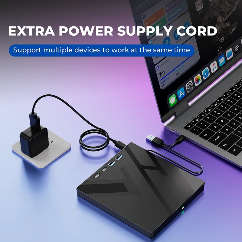 Unidad de CD DVD externa 7 en 1, unidad óptica externa multifuncional con 4 puertos USB, 2 ranuras para tarjetas TF/SD para ordenador portátil, MacBook y PC
