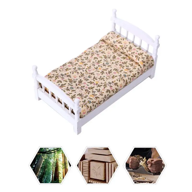 Doll House Bedroom Furniture 1:12 Scale Miniature Doll Bed Multifunctional Decorative Doll House Furniture Portable Creative Toy