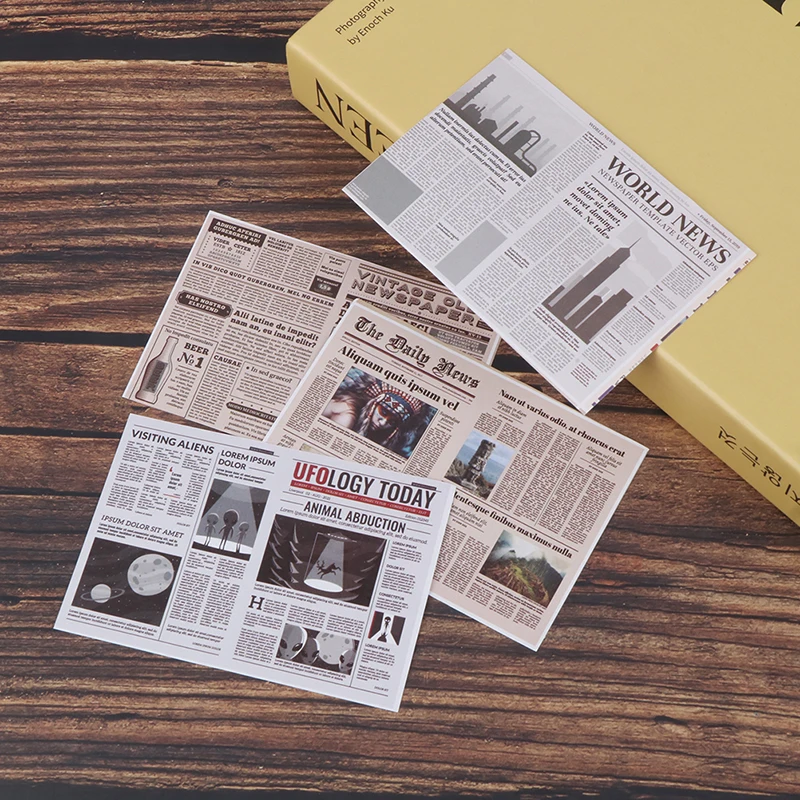 8Pcs 1/12 Dollhouse Miniature Retro Newspaper Set Simulation Books Magazines Model Toys Home Furniture Doll House Accessories