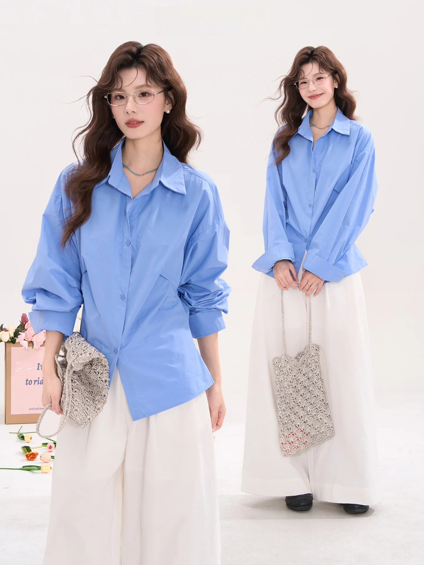 

Женская плиссированная блузка Slimming Pleated с длинным рукавом, универсальная, для повседневной носки, с дизайном талии в стиле Ha Tian Window Heme, весенняя коллекция