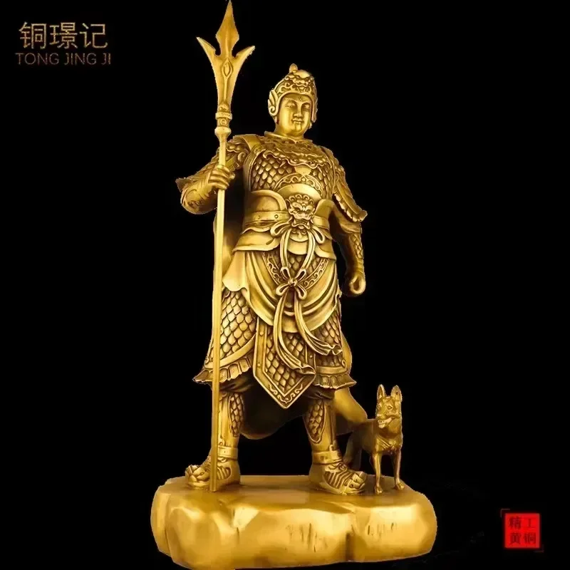 Brass Erlang Shen Yang Jian ornament showcases the Holy True Lord and worships Buddha statues