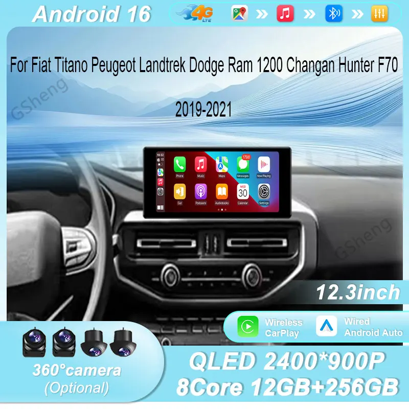 For Fiat Titano Peugeot Landtrek Dodge Ram 1200 Changan Hunter F70 2019‑2021 Car Radio Multimedia Player 12.3