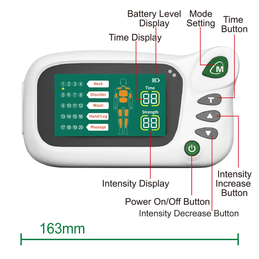 EMS Machine & TENS Massager Acupuncture Meridian Relax Massage Dual Outputs Portable Body Massager with 8pcs Electrode Pads - view 5