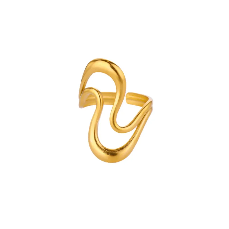 Luxury Wave Snake Rings For Women Stainless Steel Gold Color Geometric Open Ring 2026 New Fashion Wedding Couple Jewelry Gift