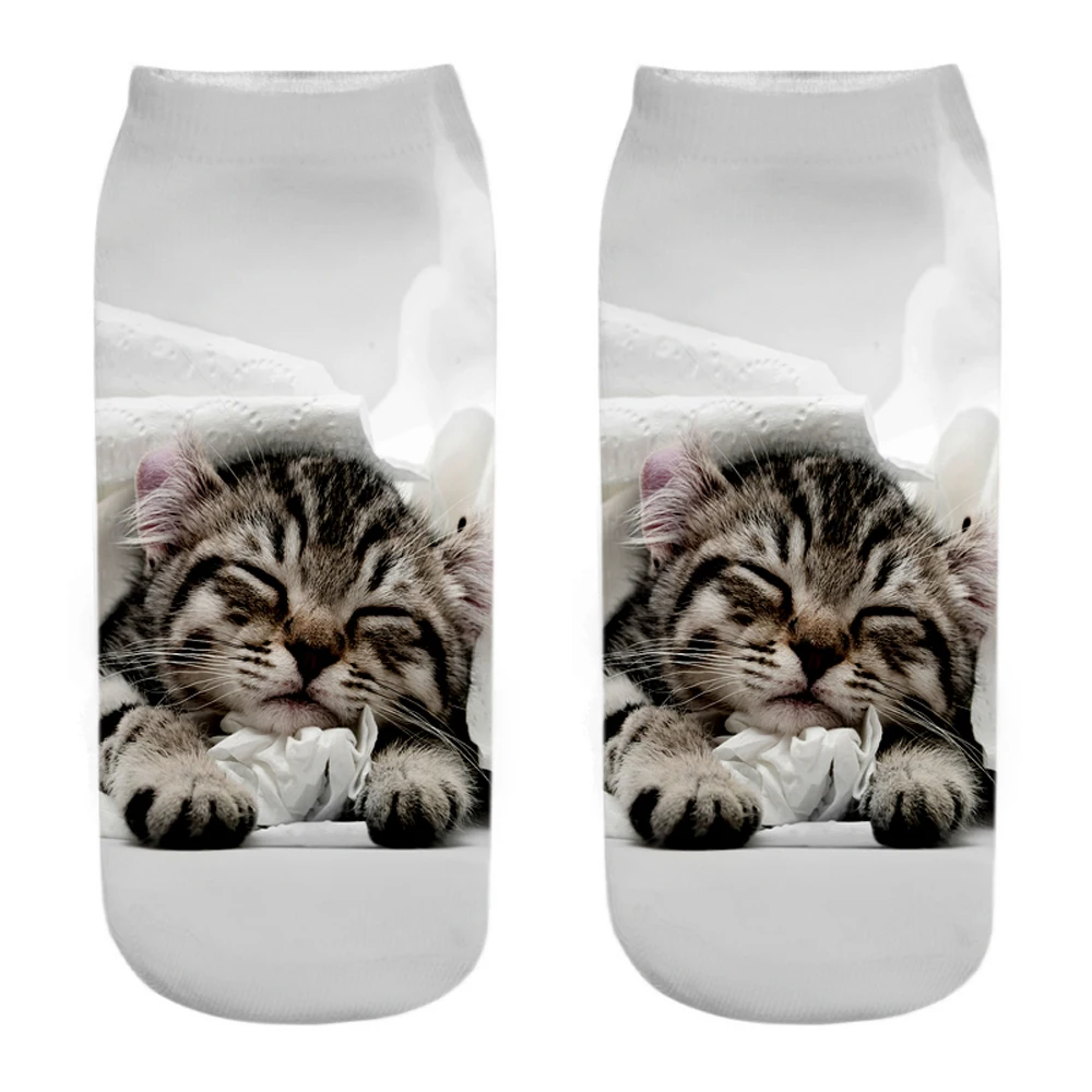 New Hot 3D Print Funny Cute Cartoon Kitten Unisex Short Socks Creative Colorful Multiple Cat Happy Low Ankle Socks For Women