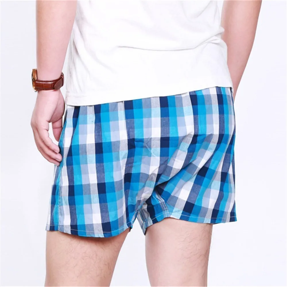 Classic Plaid Men's Boxers Cotton Mens Underwear Trunks Woven Homme Arrow Panties Boxer with Elastic Waistband Shorts Loose men