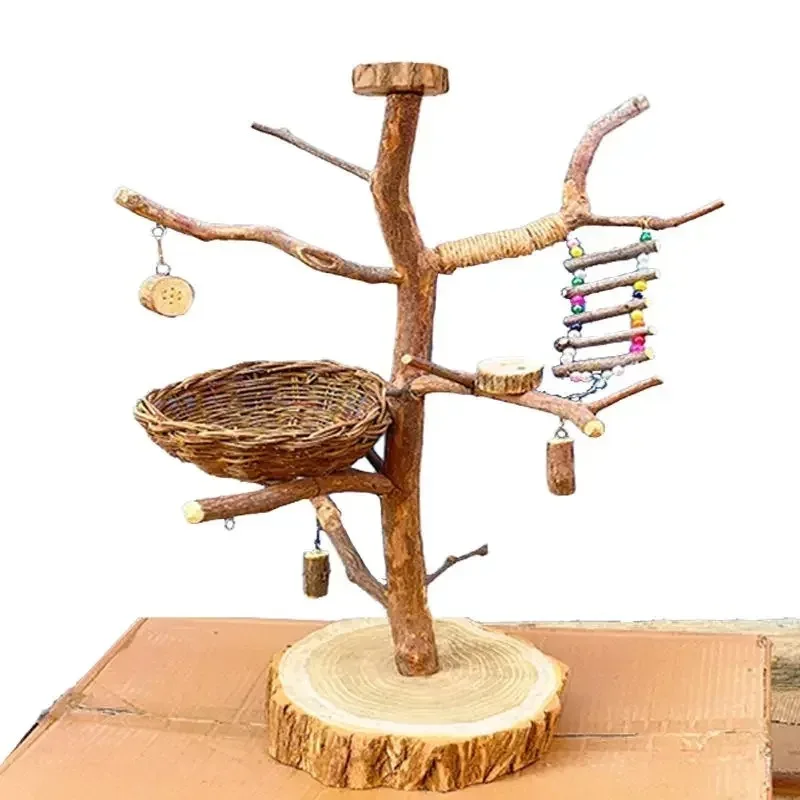 Parrot Station Stand Tree Branch Bird Floor Standing Birds Training Log Cockatiel Pole Platform Swing Table in Cages Nests