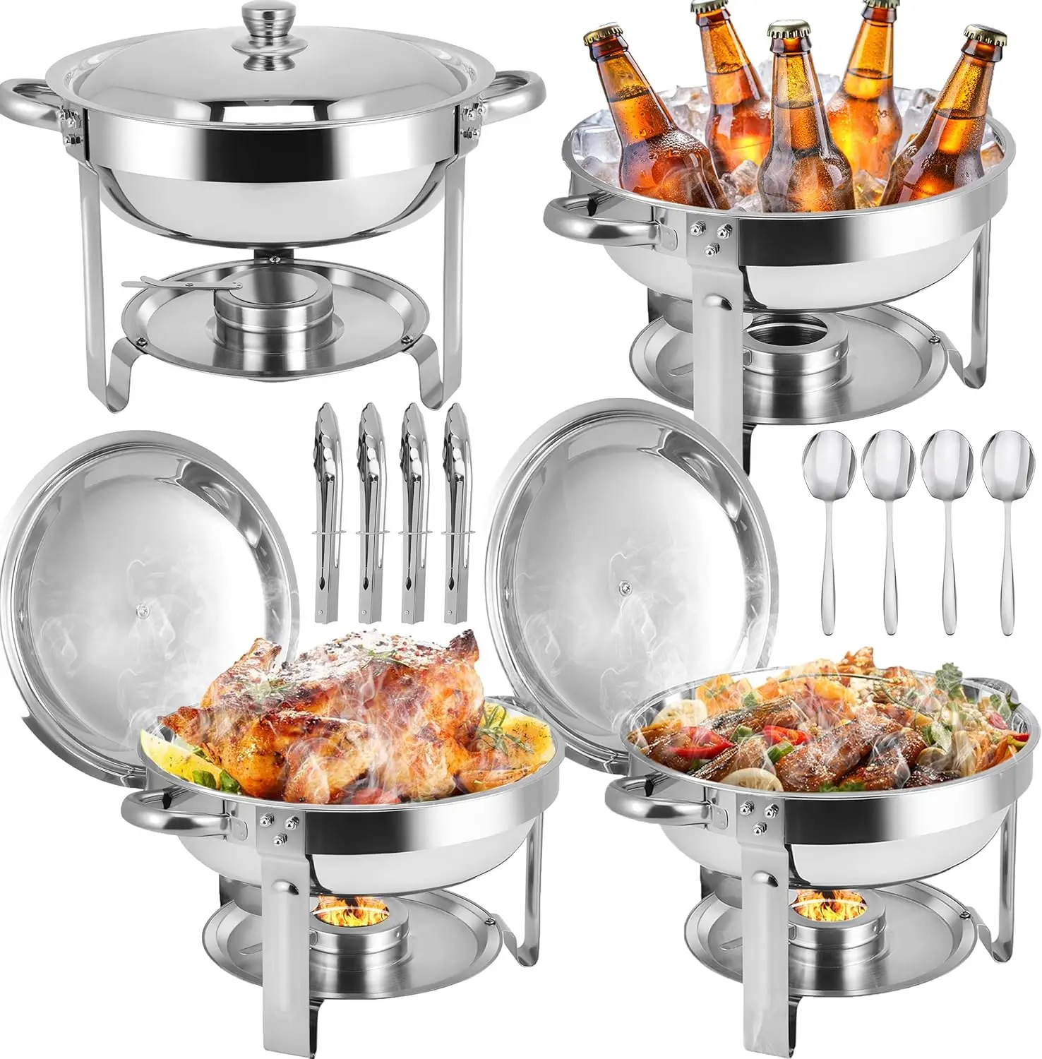 

4 Pack 6QT Stainless Steel Chafing Dishes for Buffet, Party Food Warmers with Lids, Home & Catering