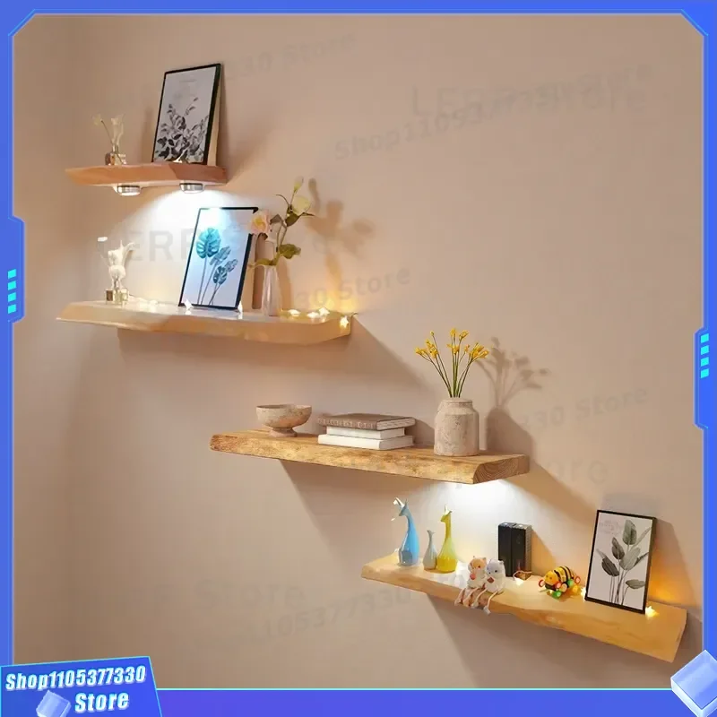 Solid Pine Wood Floating Wall Shelf Bathroom Storage Rack Makeup Organizer Decorative Bracket Mounted Display Ledge for Home