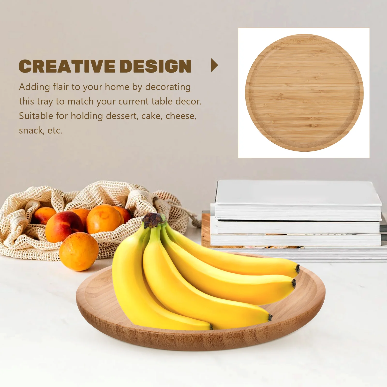 

Bamboo Tea Fruit Plate Easy Clean Storage Tray Dessert Food Serving Platter Wood Plates Snack Dish Christmas Parties