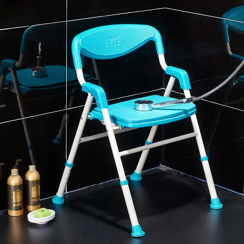 Aluminum alloy folding bathroom shower chair for the elderly, shower chair for pregnant women, non slip armrest