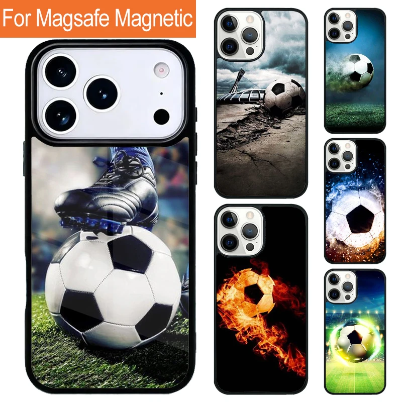Fire Football Soccer ball SOFT Magnetic Phone Case For iPhone 17 Pro 16 15 13 12 11 Pro Max Air 14 Plus With Magsafe Cover