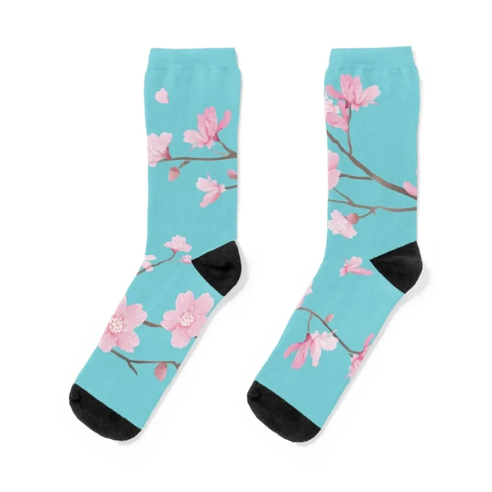 Cherry Blossom flower plant - Robin Egg Blue Socks retro custom sports Socks Women Men's