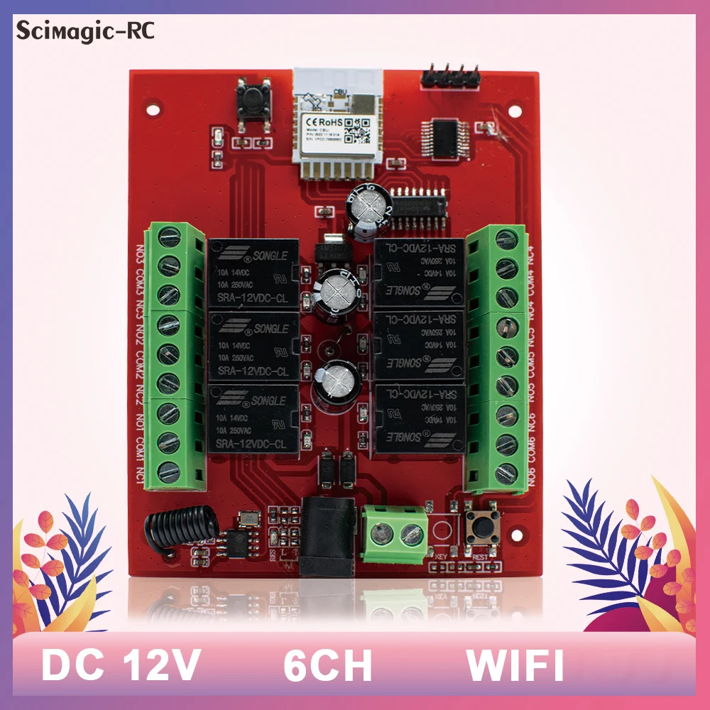 Tuya 6ch inteligente wifi interruptor sem fio dc 12v/24v luz de controle remoto 6 canais módulo relé receptor temporizador alexa smartlife app