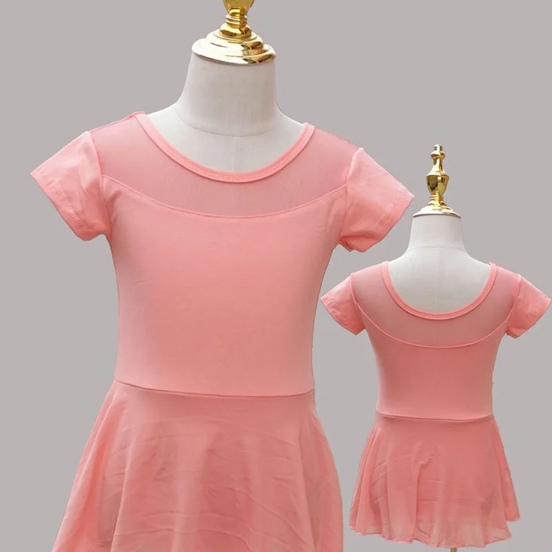 البرتقال فتاة فستان الباليه الأطفال ملابس رقص الجمباز فستان القطن مرحلة فستان رقص للفتيات الاطفال رداء رقص الباليه مع تنورة الشيفون