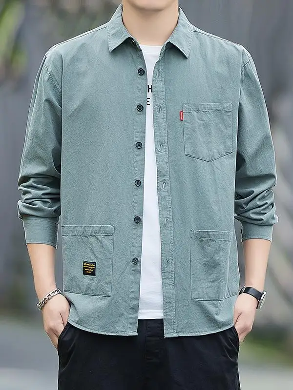 

Men's Pure Cotton Long Sve irt Waed Loose Top Faion Outerwear Spring Autumn Multi ket Casual irt Sli Jaet