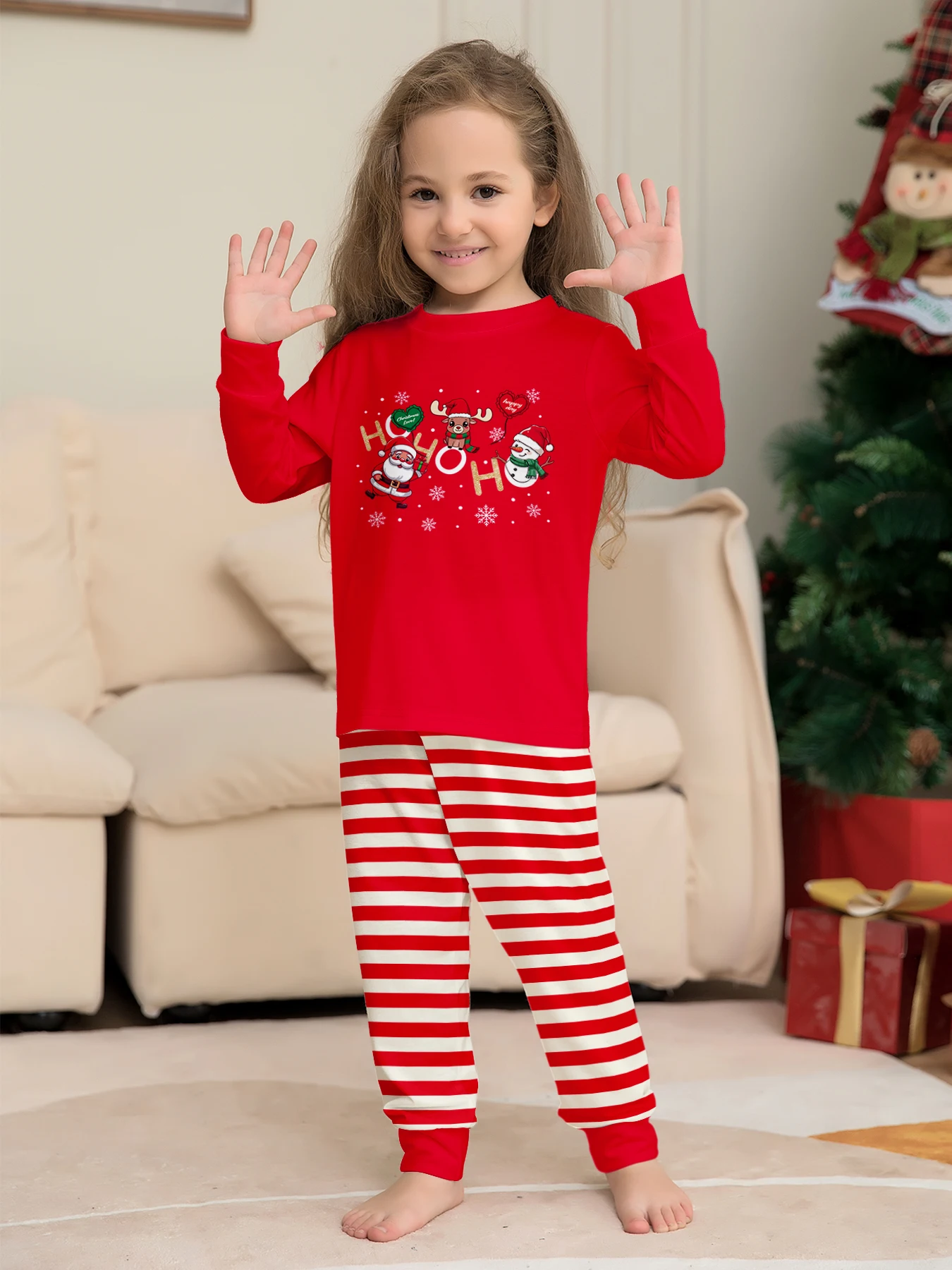Family Christmas Pajamas Matching Parent-child Sleepwear Red Long Sleeve Santa Snowman Reindeer Print Xmas Gift Men Women Kids view 6