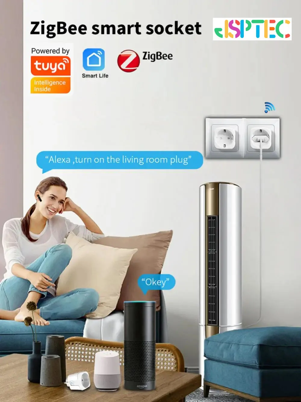 Tuya Zigbee Smart Plug 20A EU Smart Socket con funzione di temporizzazione del monitoraggio dell\'alimentazione controllo vocale tramite Alexa Google