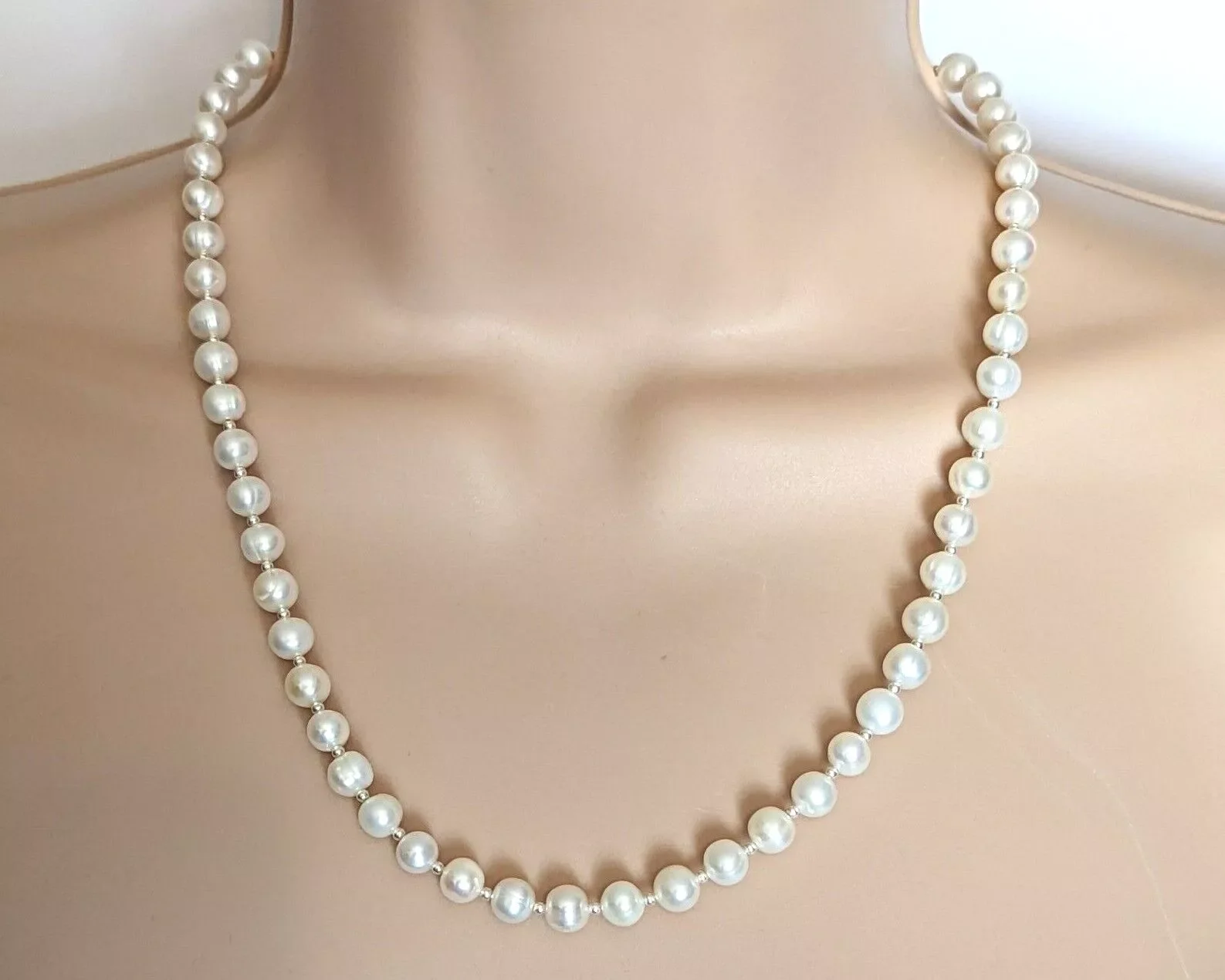 

Perfect Pearl Necklace AAA 7-8 mm, Natural Pearl White Freshwater Pearl 925s 16/36inch