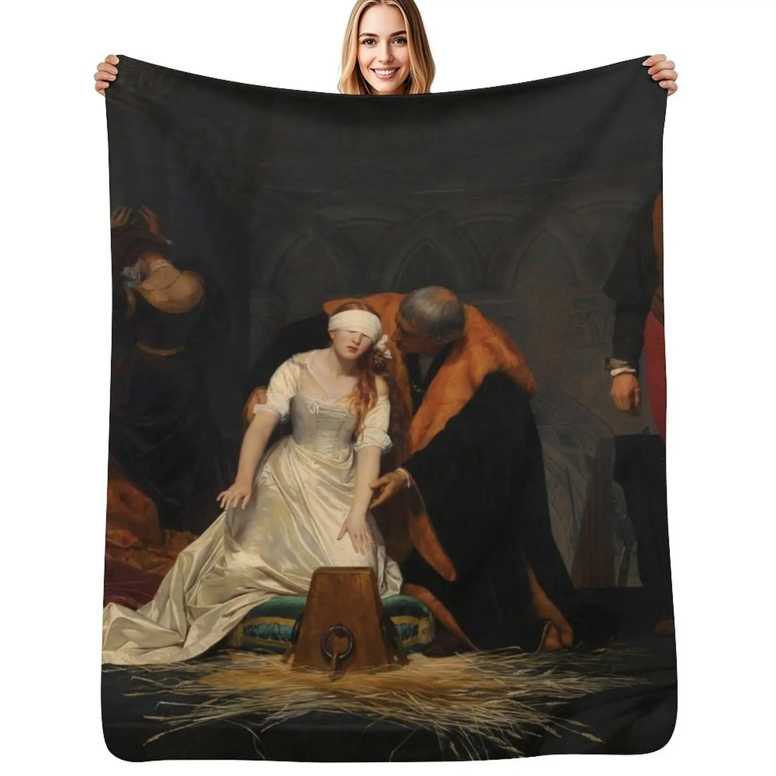 

The Execution of Lady Jane Grey, by Paul Delaroche Throw Blanket Color Fast Cozy Throw Blanket