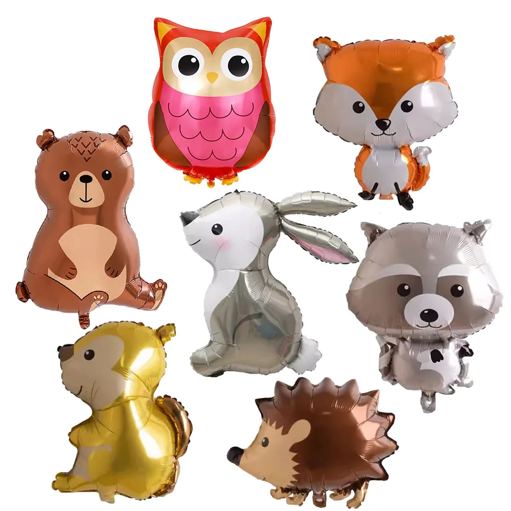 

Fox Hedgehog Raccoon Deer Animal Foil Balloons Birthday Woodland Forest Theme Party Decor Retro Brown Latex Balloon Baby Shower