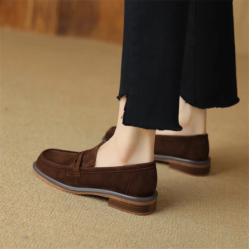 New Spring Suede Leather Women Shoes Casual Slip-On Loafers Comfortable Simple Shoes Square Toe Shoes Woman Zapatos De Mujer