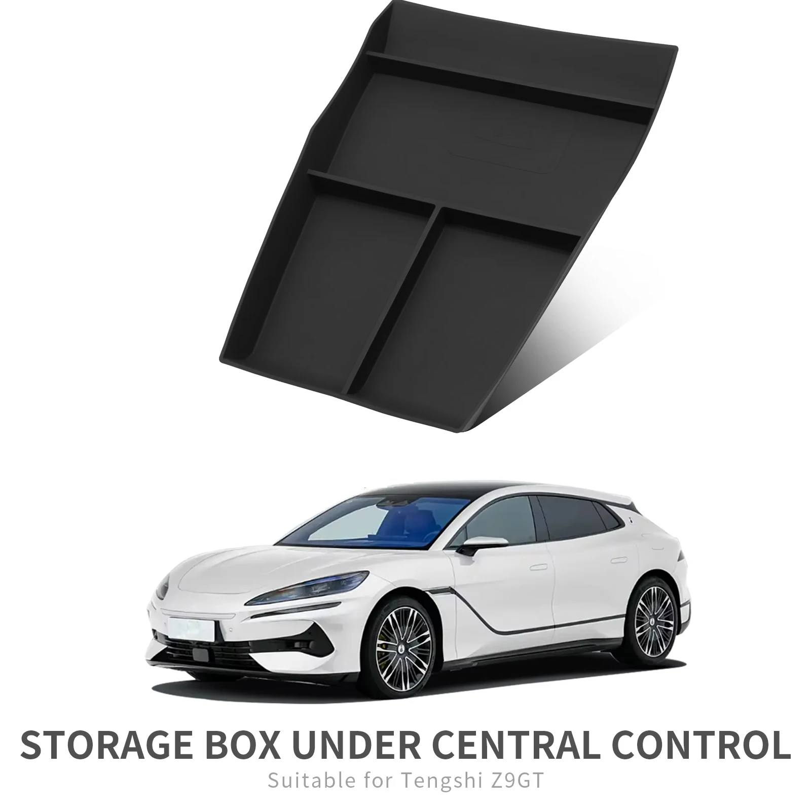 Center Console Lower Storage Box Car Tray Silicone Organizers Accessories Tidying Black For Denza Z9 GT 2024 2025