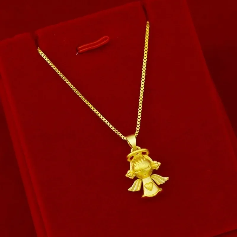 9999 real gold 24K yellow gold Little angel necklace pendant frosted fashion love angel lady clavicle chain pendant