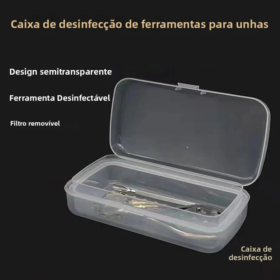 Caixa de esterilização para salão de beleza, ferramentas para arte em unhas com empurrador de cutícula e bandeja de pinça, organizador de armazenamento, suprimentos de beleza